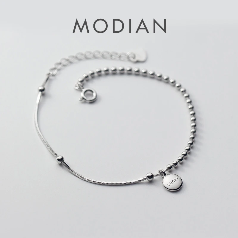 

Modian 100% стерлингового серебра 925 пробы, нерегулярный дизайн с подвесками на удачу, браслет-цепочка, модные бусины, ювелирные изделия для женщин, подарки
