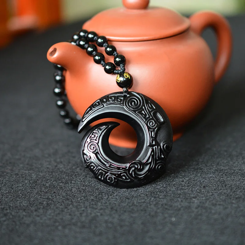 Natural Obsidian Fortune Necklace Pendant Crystal Healing Men's Women's Necklace Attracting wealthy ladies guard magnetic field