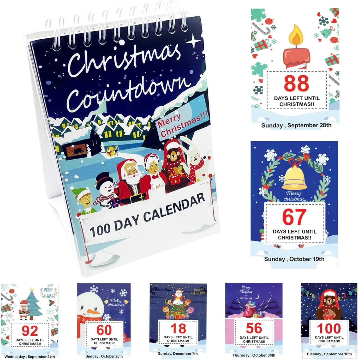 

100 Day Christmas Countdown Calendar 2026 Festive Desktop Calendar Christmas Tear Off Countdown Desk Calendar