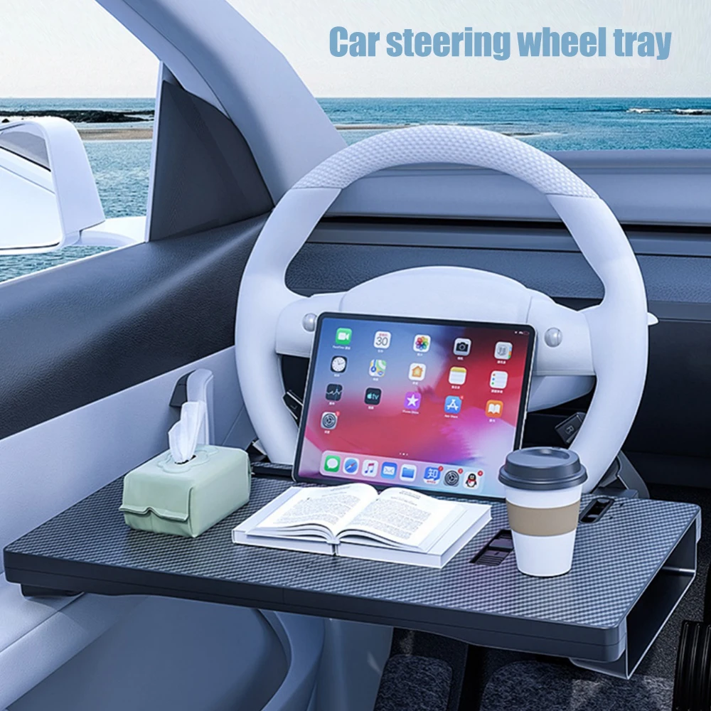Double Open Car Steering Wheel Multifunctional Small Table Board Cup Holder Tablet Laptop Stand Small Dining Tray For In Car