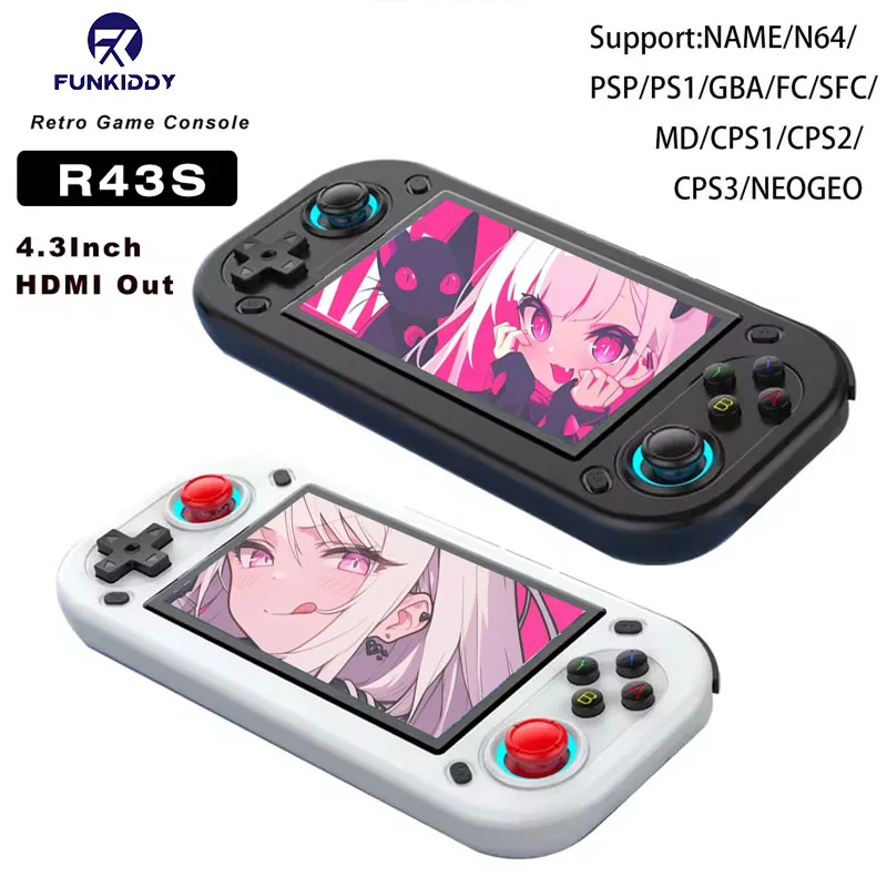 

FUNKIDDY R43S Retro Handheld Game Consoles Open Source Linux System 4.3" IPS Screen Portable Video Game Console Support HDMI Out