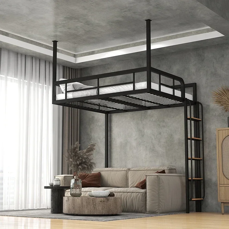 Small apartment modern wrought iron wall hanging, saving space overhead, upper and lower empty apartment hanging bed loft