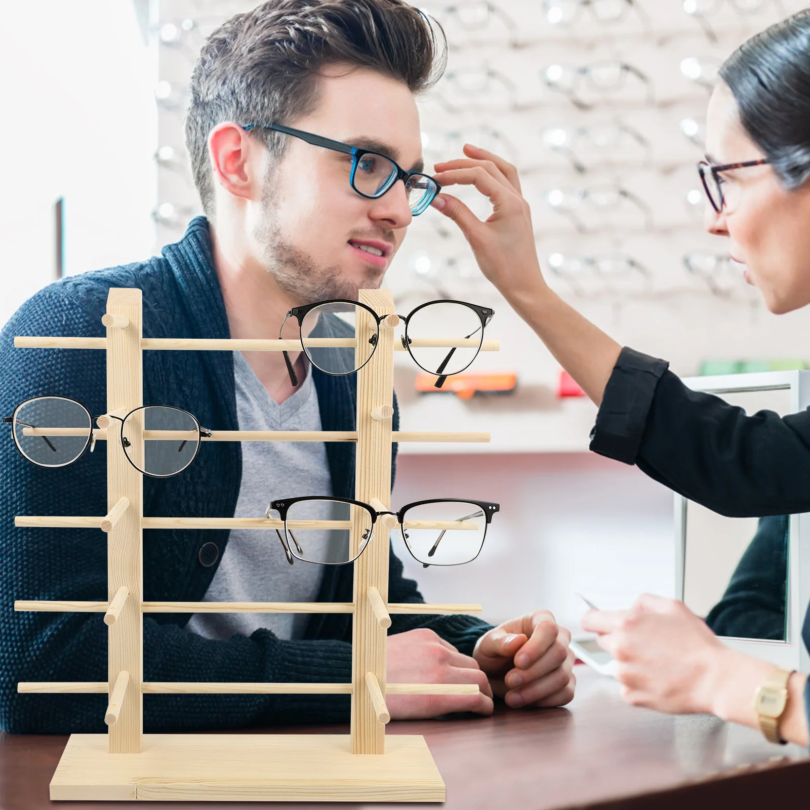 

Wooden Glasses Display Stand for 10 Pairs Eyewear ganizer Rack Home Decor Sunglasses Holder Shelf Jewelry Display Tool