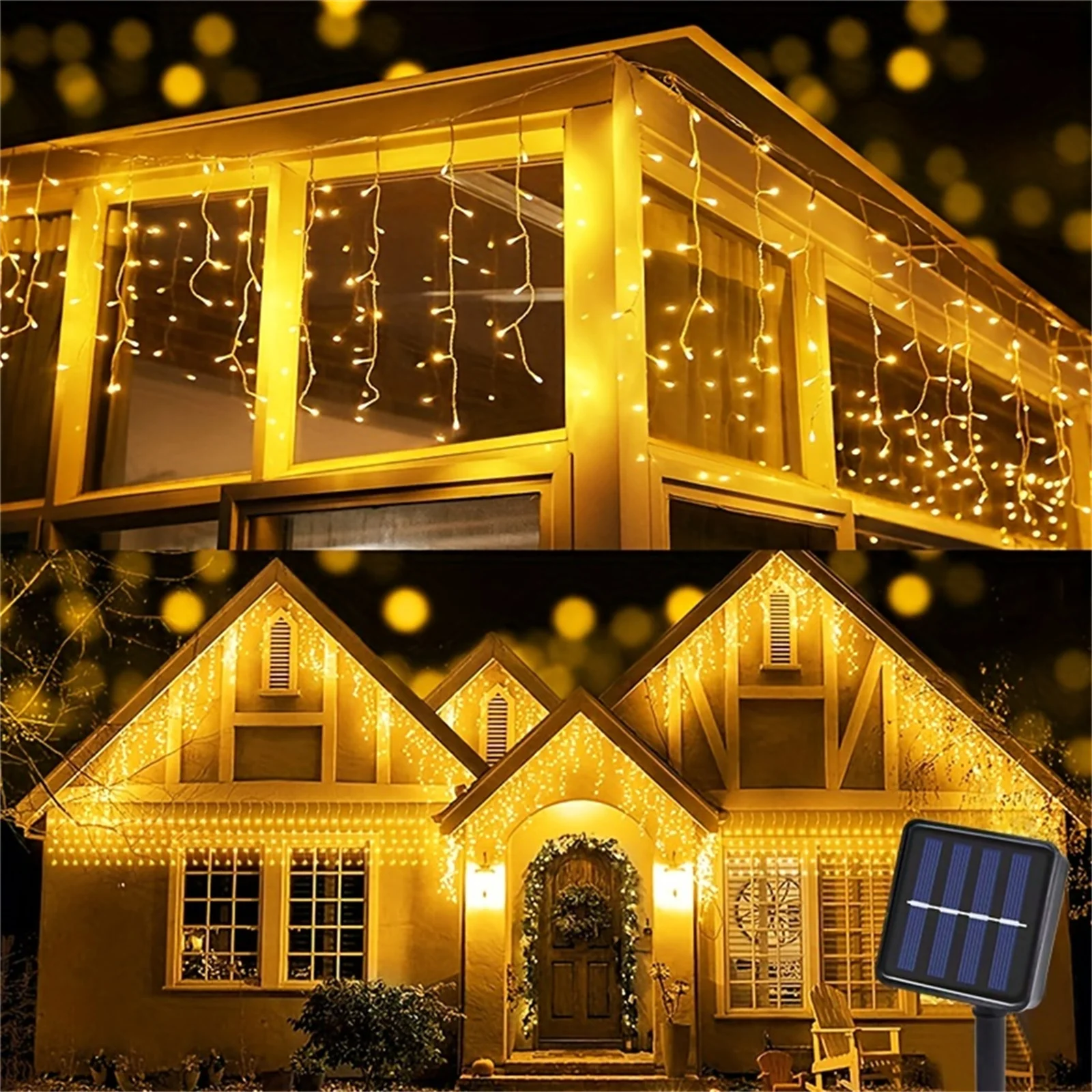Solar Icicle String Lights 3.5M 96 LEDs Waterproof Indoor Outdoor Decoration for Yard Garden Party Wedding Curtain Lighting