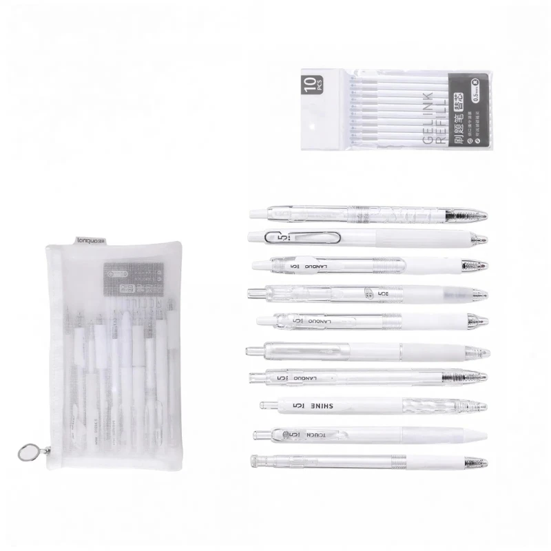 Desk Writing Gel Pen Set with Storage Bag, 0.5mm Retractable Gel Tools for Meeting Records and Study Review Work