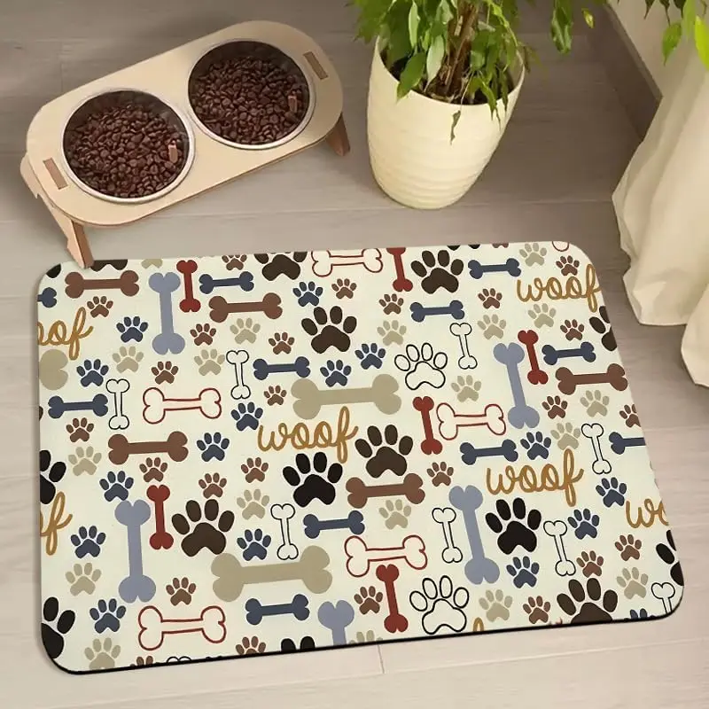 Dog Food Mats for Floors Dog Cat Water Bowl Mats Pet Feeding Absorbent Mat Dog Cat Pet Placemats for Food and Water Paw