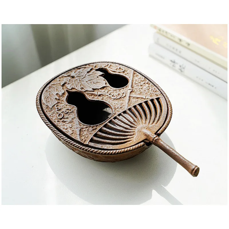 Bamboo Spoon Fan Cover Cast Iron Distressed Incense Burner Seal Character Incense Electric Mosquito Killer