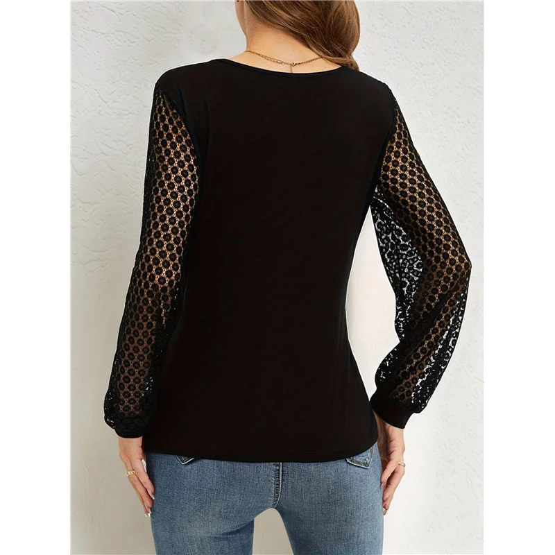 

NEW-Long Sleeve Shirts For Women V Neck Lace Tops Dressy Business Casual Blouses Wrap Tops Work Shirt