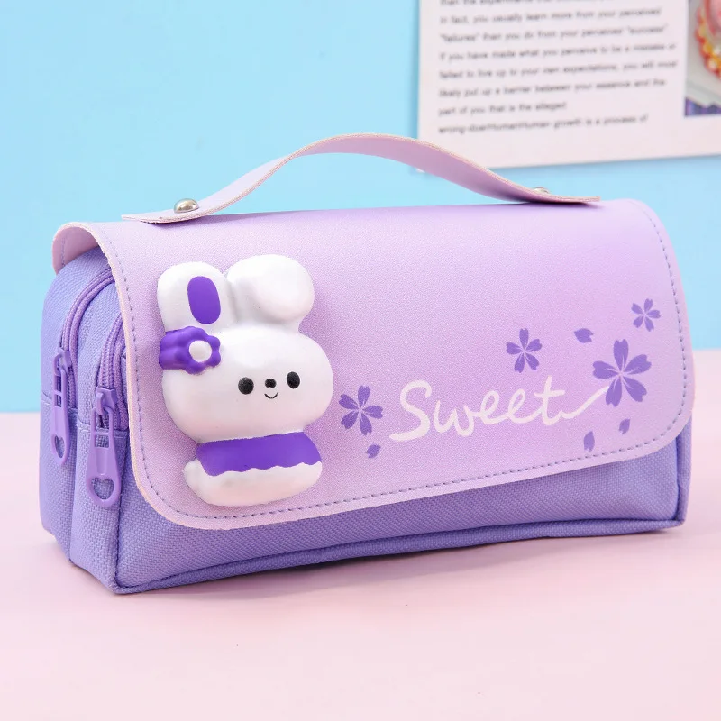 Imagem -05 - Chen Lin-coelho Descompressão Lápis Case para Meninas Impermeável Grande Capacidade 3d Pen Bolsa Estudante Papelaria Kawaii Bonito 1pc