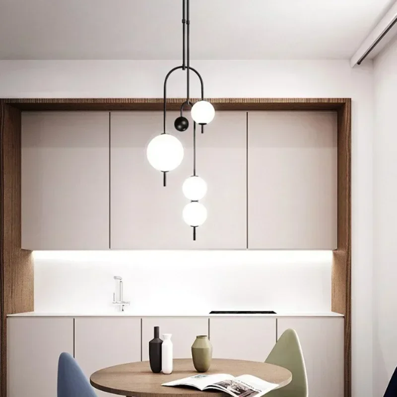 Moderne, minimalistische LED-Pendelleuchte mit Acrylkugel, schwarzes nordisches Esszimmer, Schlafzimmer, Wohnzimmer, Bartheke, Raumbeleuchtung