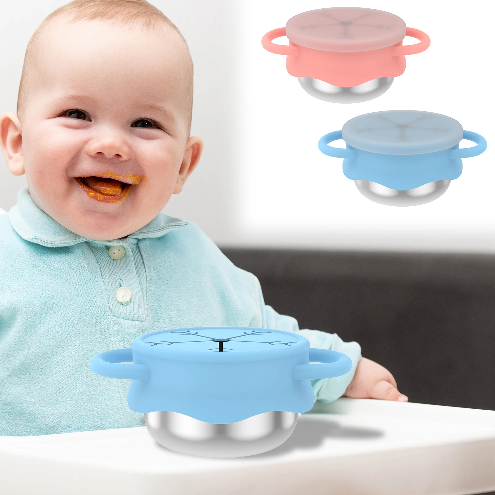 

2 Pcs Leakproof Toddler Snack Cup Practical Stainless Steel Snack Cup with Removable Silicone Lid and Double Handle for Home