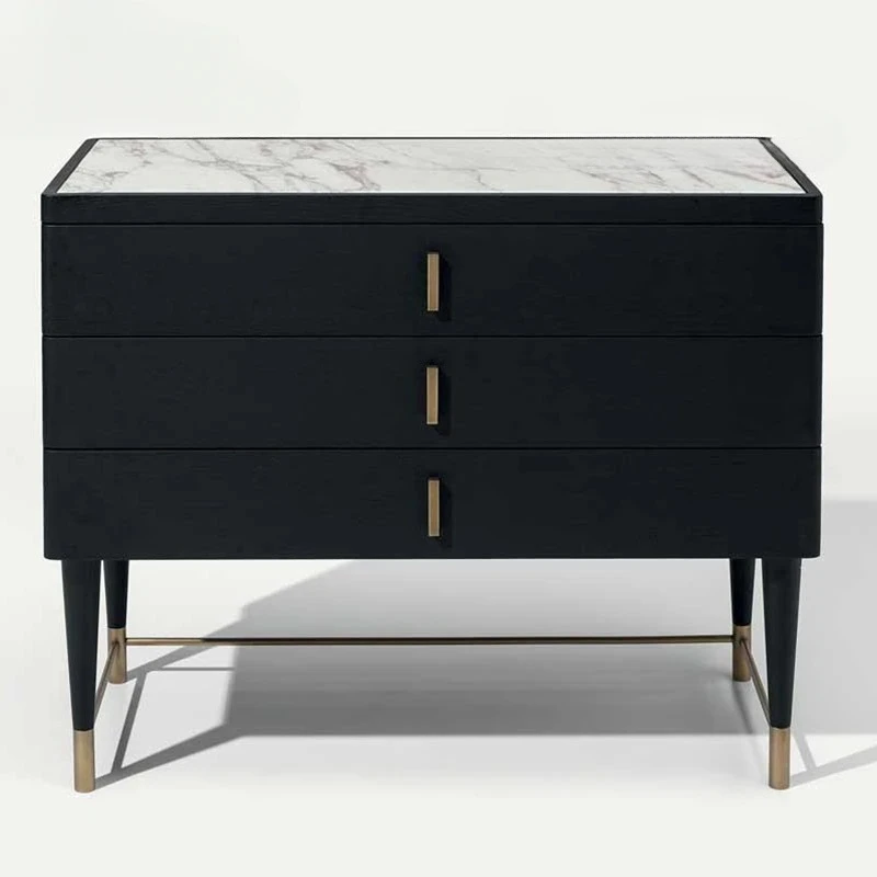 

modern bedside table chest cabinet bedroom metal light luxury American black and white creative side cabinet