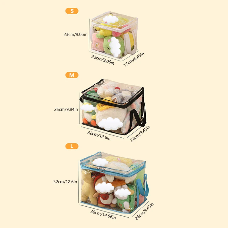 Transparent Zipper Storage Bag Stackable Storage Handle Bags Foldable Book Box Dust Proof Book Organizer Collapsible Clear Pouch
