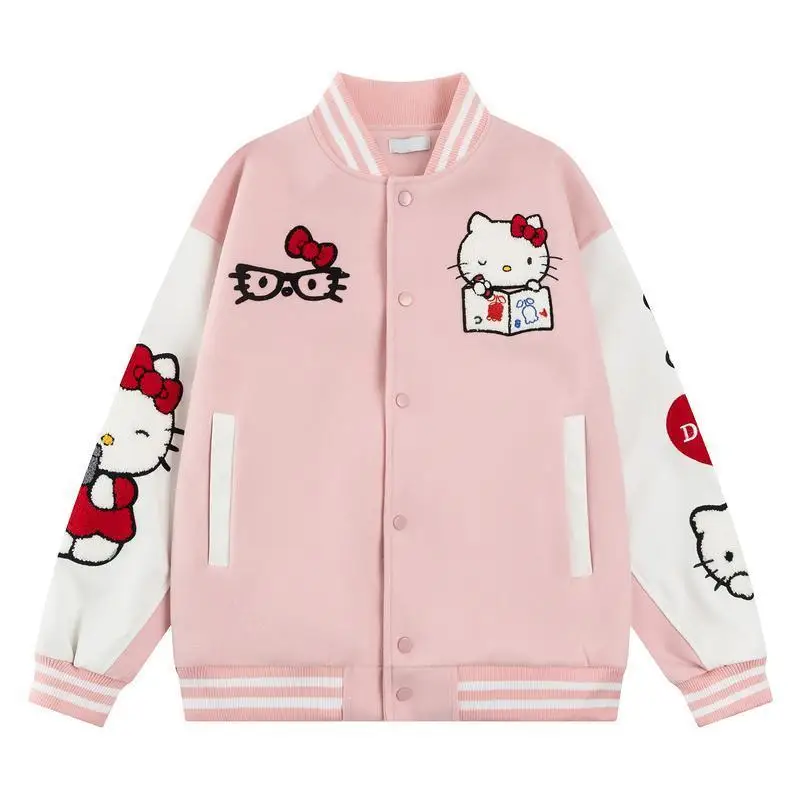 

Sanrios Cartoon Hello Kittys Baseball Uniform Loose Autumn 2026 New Girl Commuting Coat Retro Jacket Student Clothes Korean Gift