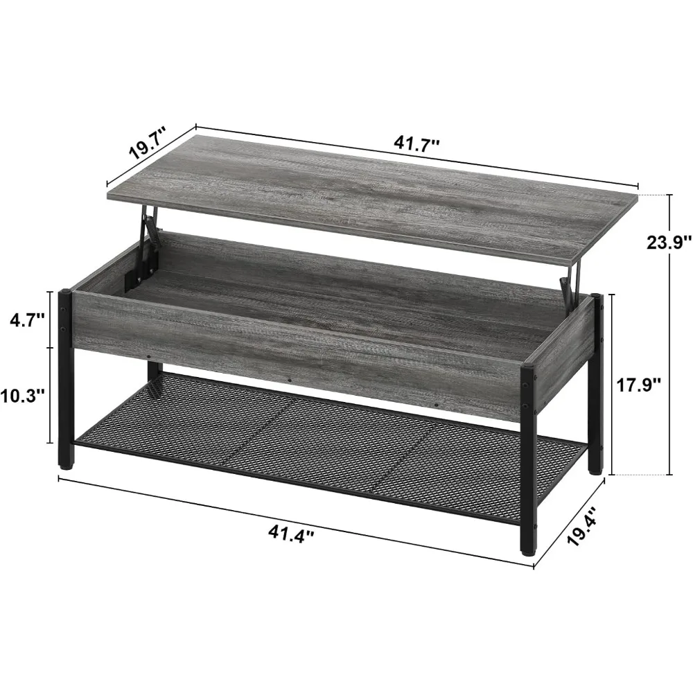 Salontafel Met Opbergplank En Verborgen Compartiment, Moderne Tafel Voor Woonkamer, Houten Tafelblad, Metalen Frame-Zwart Eiken