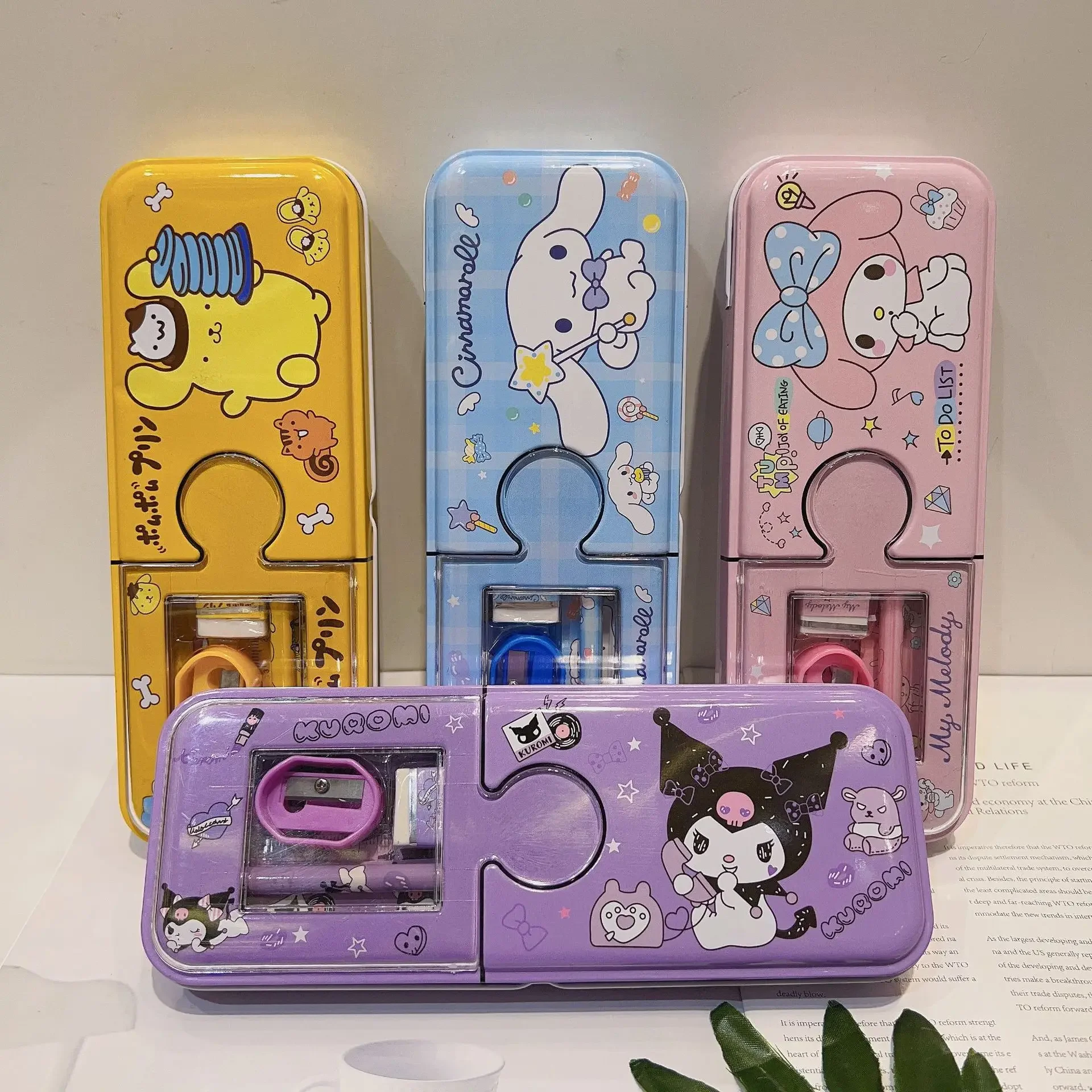 Sanrio Melody Kuromi Cinnamoroll Pochacco Double-Sided Pen Case Stationery Box Anime Students Pencil Case Girls Surprise Gift