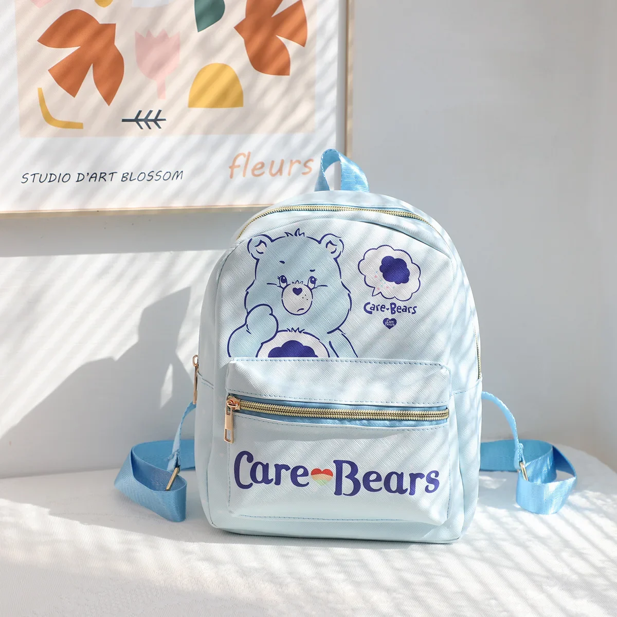 New Miniso Care Bear Backpack Cartoon PU Backpack Cheer Bear Cute Casual Outdoor Travel Storage Bag Anime Accessories Gift