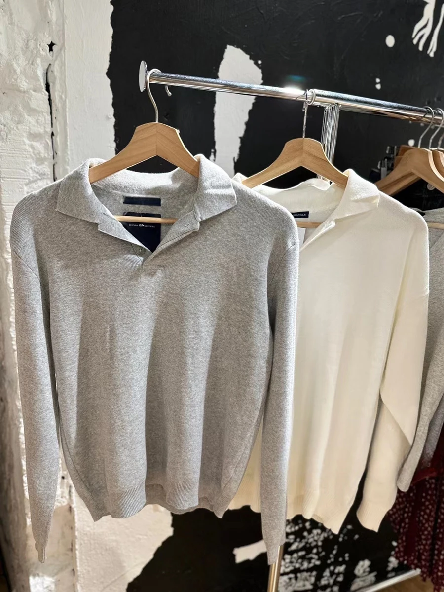 女性のためのシンプルな白いボタンルーズセーター、綿の折り襟、プレッピースタイル、ニットトップ、甘いヴィンテージのジャンパー、秋、新しい