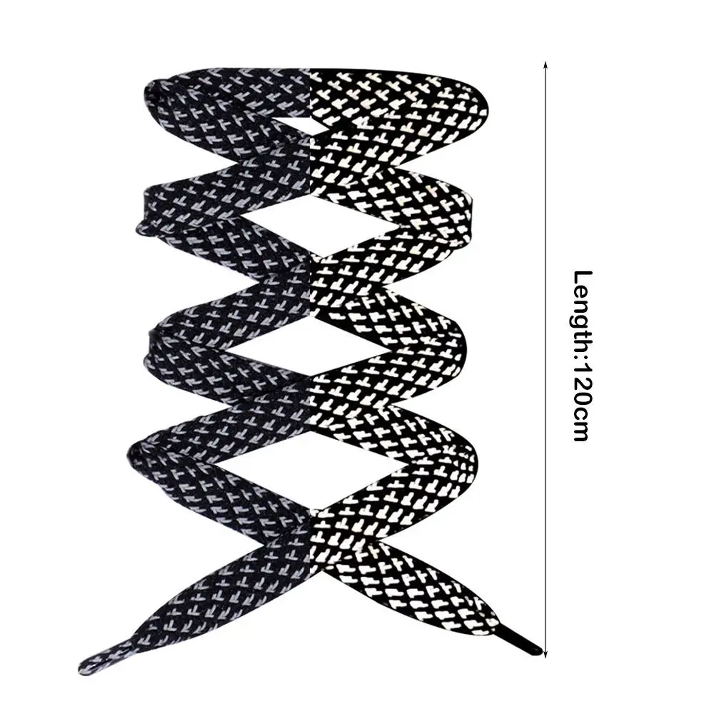 أربطة الحذاء العاكسة ذات الوجهين، تصميم مسطح، أربطة الحذاء المضيئة الداكنة، عاكسة ملونة، لون أسود وأبيض