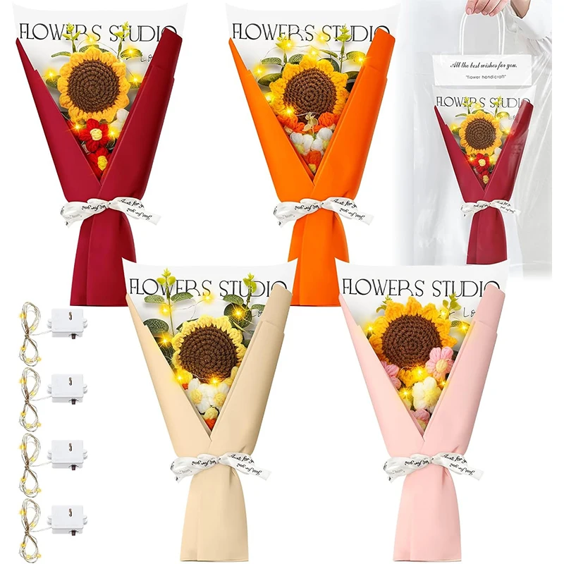 

LED Crochet Bouquet Artificial Handmade Sunflower Daisy Bouquet Valentine's Day Anniversary Wedding Mothers Day Birthday Gift