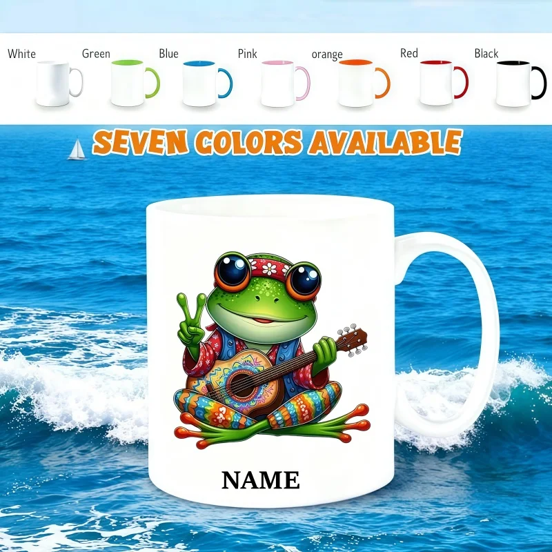 Customizable Name Mug with 'Guitar Playing Hippie Frog' Design - Perfect Birthday and Holiday Gift