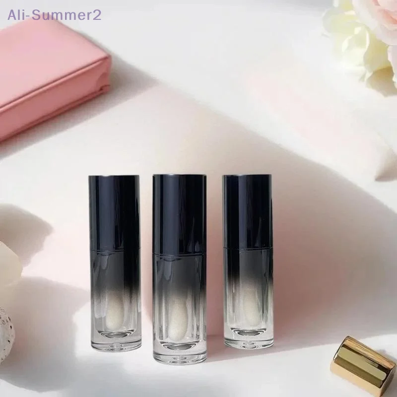 {MX} 1/5 قطعة 6 مللي أنابيب ملمع الشفاه الفارغة مع فرشاة متدرجة زجاجة طلاء الشفاه البلاستيكية السوداء لتقوم بها بنفسك حاوية توزيع الشفاه اللامعة #2