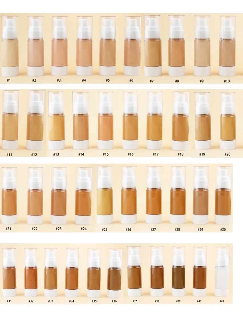 Fondotinta liquido con etichetta privata a 41 colori, copertura totale, correttore umidità impermeabile a lunga durata, trucco con logo personalizzato universale
