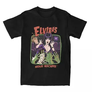 E-Elviraed عاشق فيلم تي شيرت داكن رجل رعب كوميدي القطن الخالص تي شيرت الصيف طاقم الرقبة تي شيرت بالإضافة إلى حجم الملابس أعلى 8 مبيعات Elvira Fantasy - رقم 6