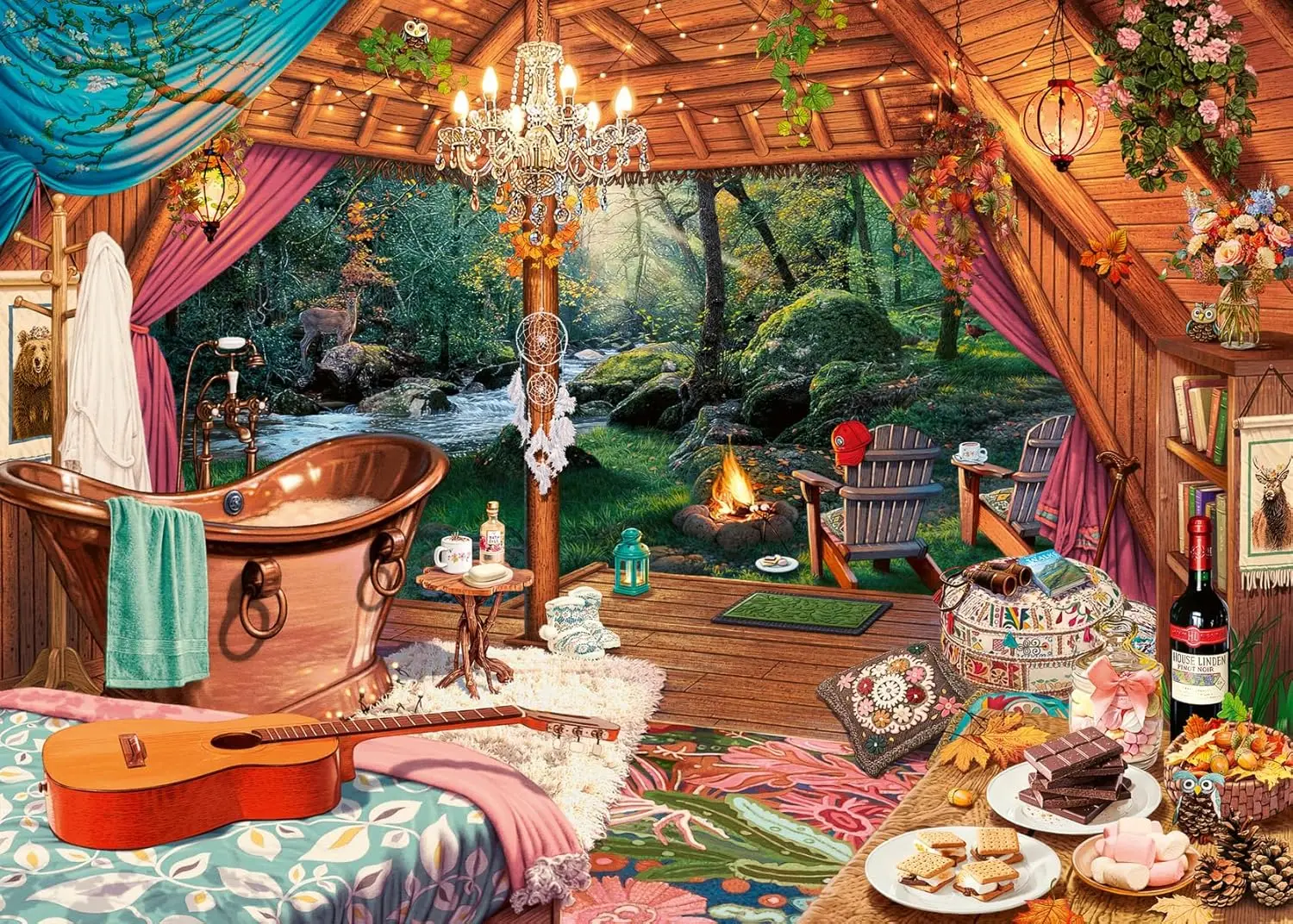 

Forest Hotel Jigsaw Puzzle 300/500/1000Pcs Wooden Puzzle Perfect Gift for Adult Kid Home Decor for Christmas Winter Holiday