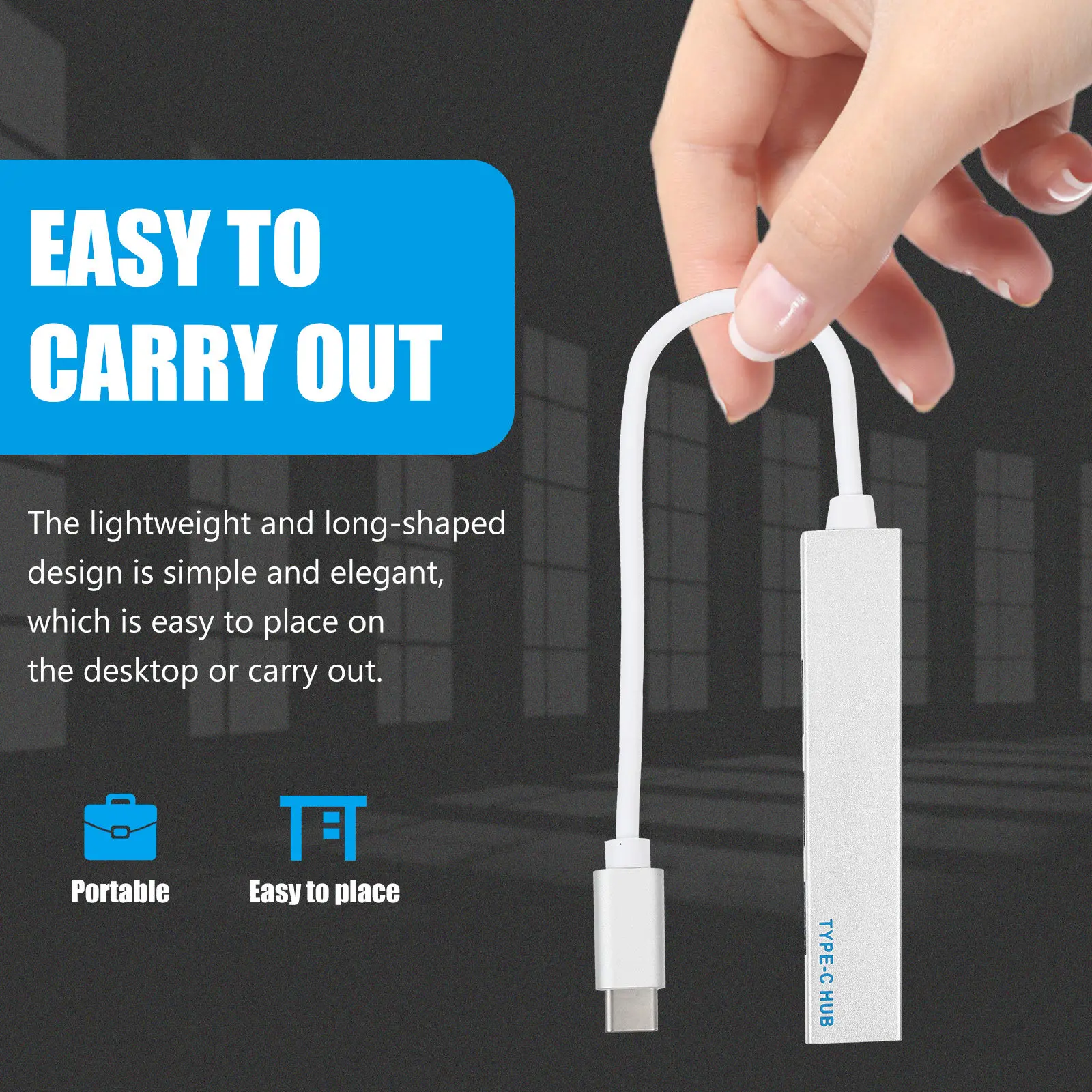 

USB-хаб Type-C из алюминиевого сплава, 4 порта, высокоскоростной адаптер расширения USB 2.0 для передачи данных, для ноутбуков и настольных ПК, 1 шт.