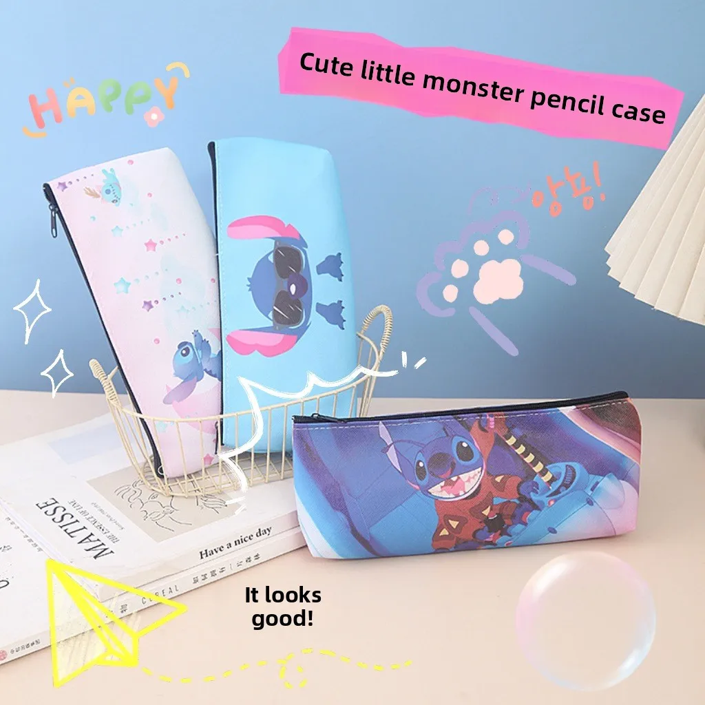

Cartoon Stitch Pen Bag Blue Monster PU Single Layer Stationery Bag Student Learning Supplies Stationery Storage Bag