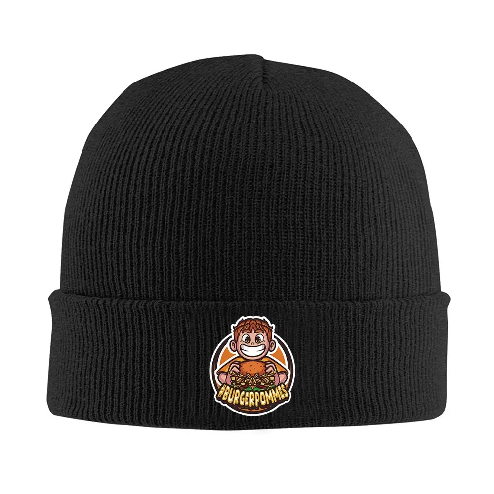 2026 Boy holding burger and fries Men Women Unisex Knitted Hat Beanie Pullover Cap Winter Thermal Warm Christmas Outdoor Cycling