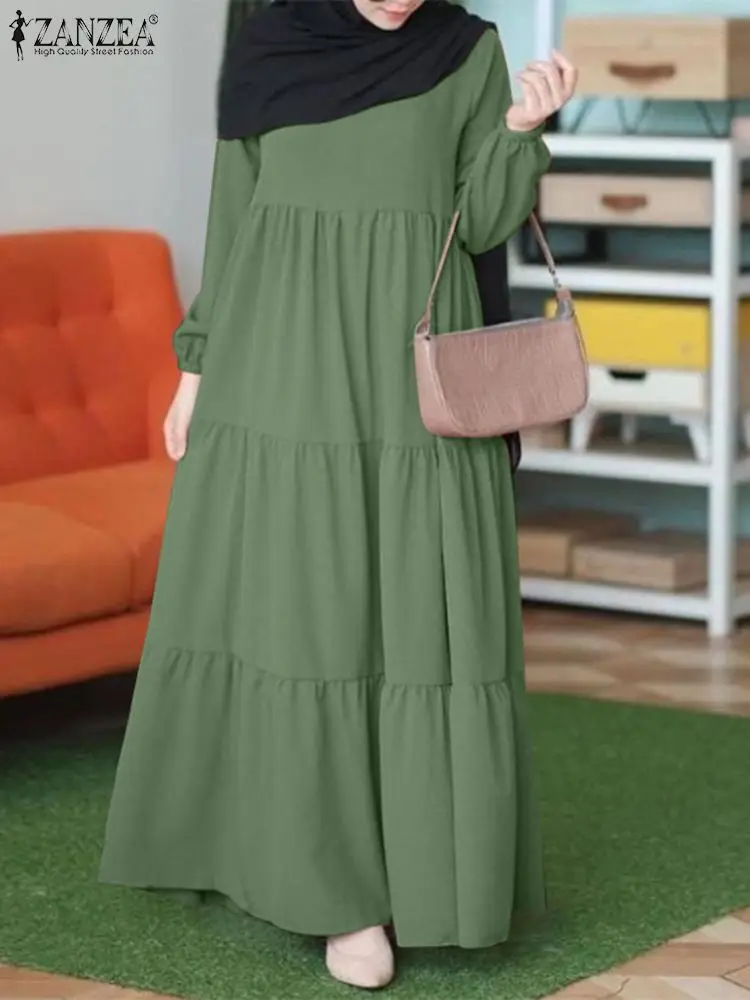 ZANZEA-vestido muçulmano Hijab para mulheres, Turquia, Dubai, Abaya, Kaftan, Roupa do Islã, Vestido de verão elegante, Monocromático, Moda, 2023