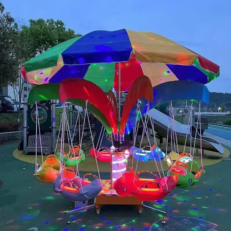Kiddie Rides Indoor/Outdoor Amusement Park Flying Fish Carousel Ride Fiberglass and Metal Material for Shopping Malls