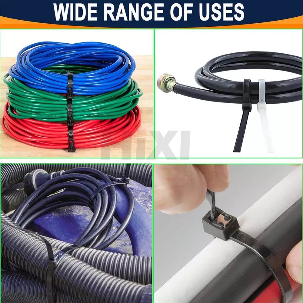 สายรัดไนลอนแบบล็อคตัวเอง Zip Ties Wraps สีดํา/ขาวสําหรับการมัดและการยึด