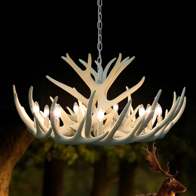 White Antler Lamp In Pendant Chandelier 4/6/9 Arms Optional E14 Socket Chandelier Living High Quality Natural Resin