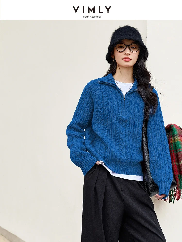 

VIMLY Women's 100% Wool Pullovers Sweater Casual Autumn 2025 Female Long Sleeve Sweater High Neck Strecth Ladies Sweater 73737
