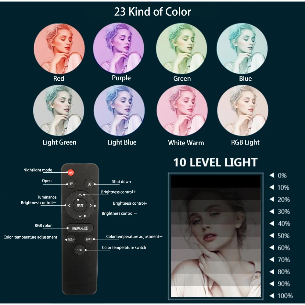 Anillo de luz RGB regulable para Selfie, lámpara de 18 pulgadas con trípode, Clip para teléfono, para maquillaje en vivo, estudio de fotografía de Youtube