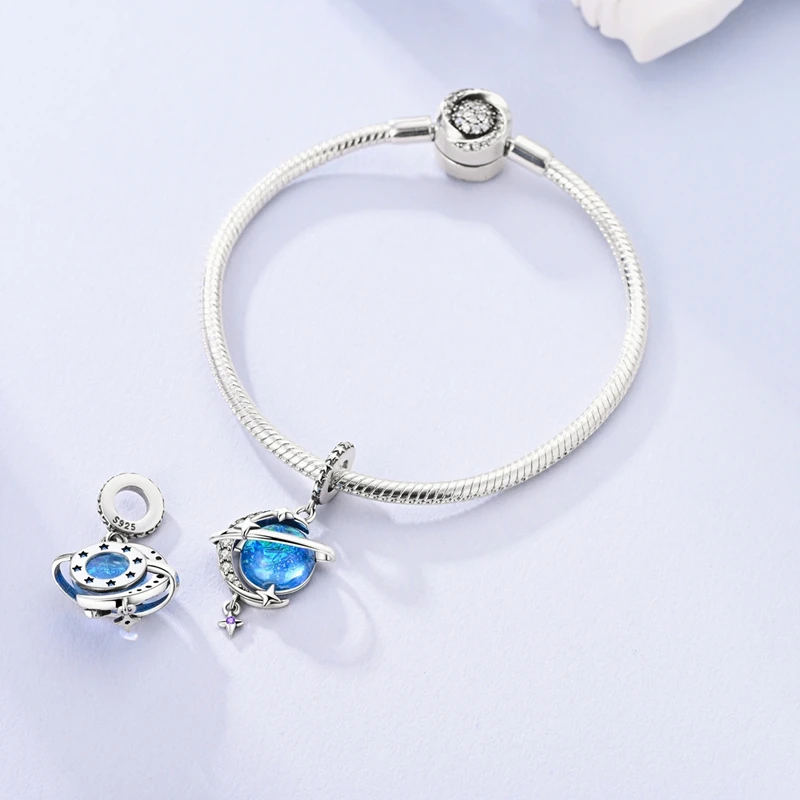 925 Sterling Silber Charms Anhänger Sternenhimmel Mond Sonne Kosmische Perlen Passend für Original Armband Armreif DIY Charms Damenschmuck Geschenke – Detail 11