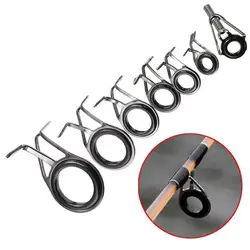 7Pcs Mixed Size Fishing Rod Guide 0.5/0.6/0.8/1.1/1.4/1.8cm Diameter Rock Stainless Steel Frame Baitcasting Eye Line Ring