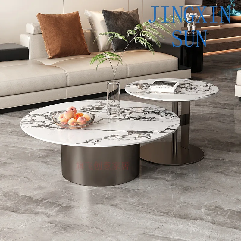 Light luxury coffee table leg size combination round luxury stone coffee table bracket marble rock slab mother and child coffee