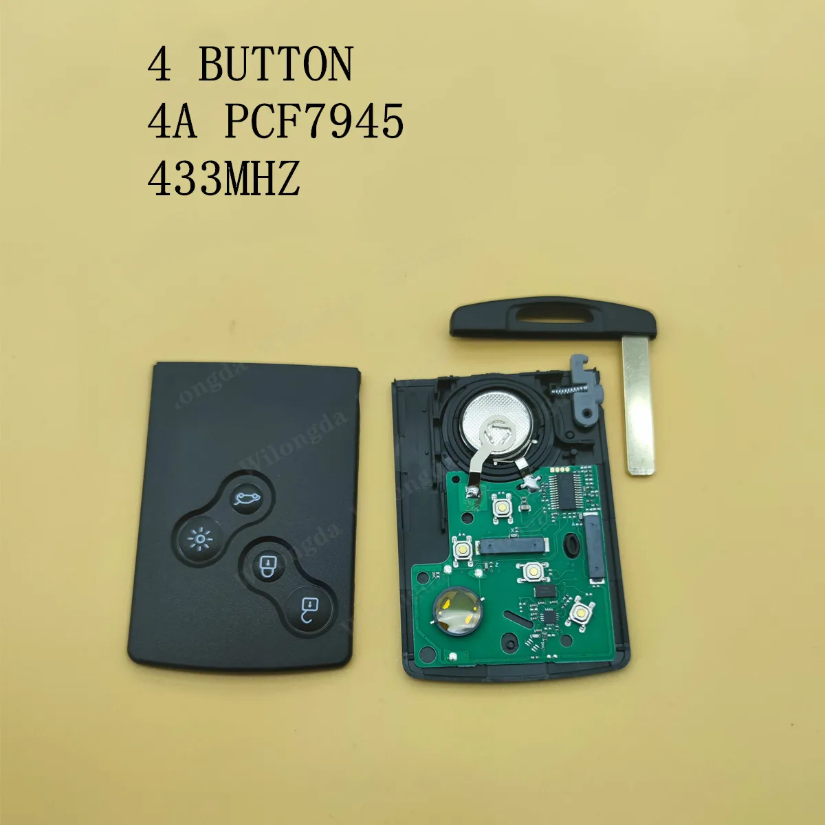 

1pcs/lot 4 button remote key card keyless smart key 433mhz 4A PCF7945 chip 7945 for renault CLIO4 CAPTUR