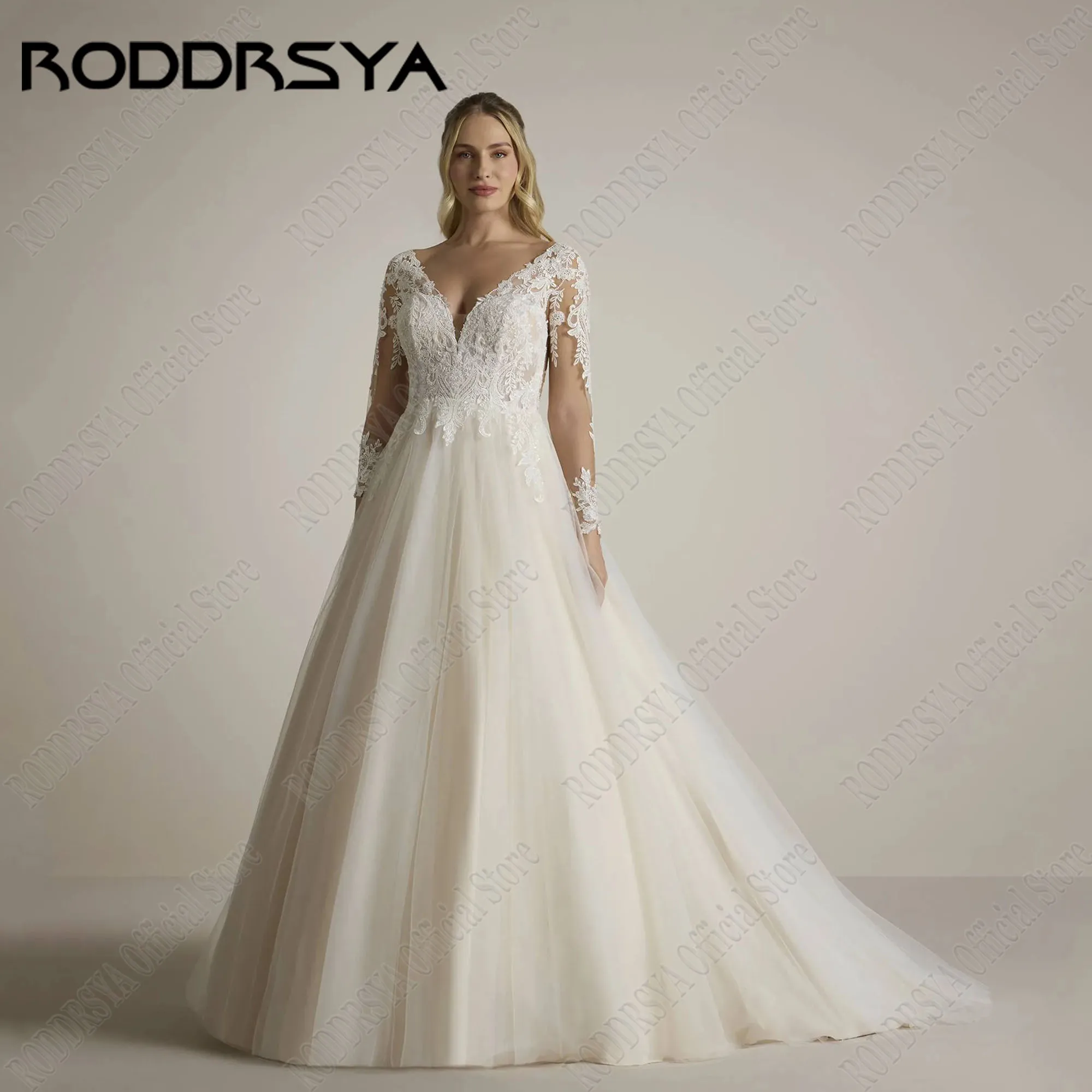 

RODDRSYA Elegant V Neck Wedding Dress For Bride Long Sleeves Applique Lace Bridal Gowns Backless A Line 2025 Vestidos De Novia