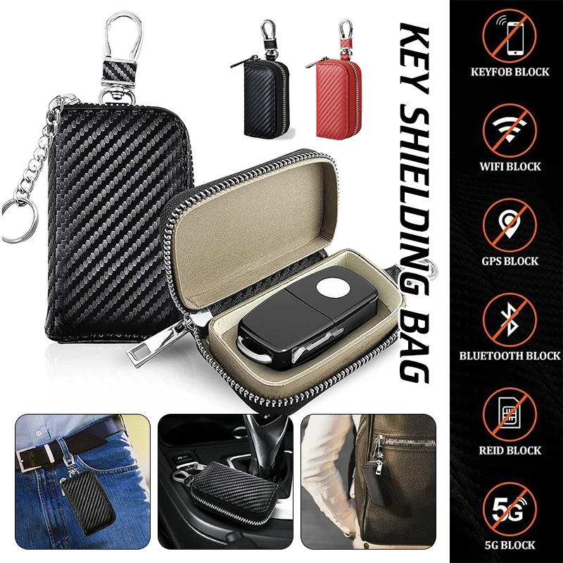 Car Key Bag RFID Signal Blocker Case Remote Control Key Shielding Zipper Box Faraday Cage Anti-Theft Keyless Blocking Bags