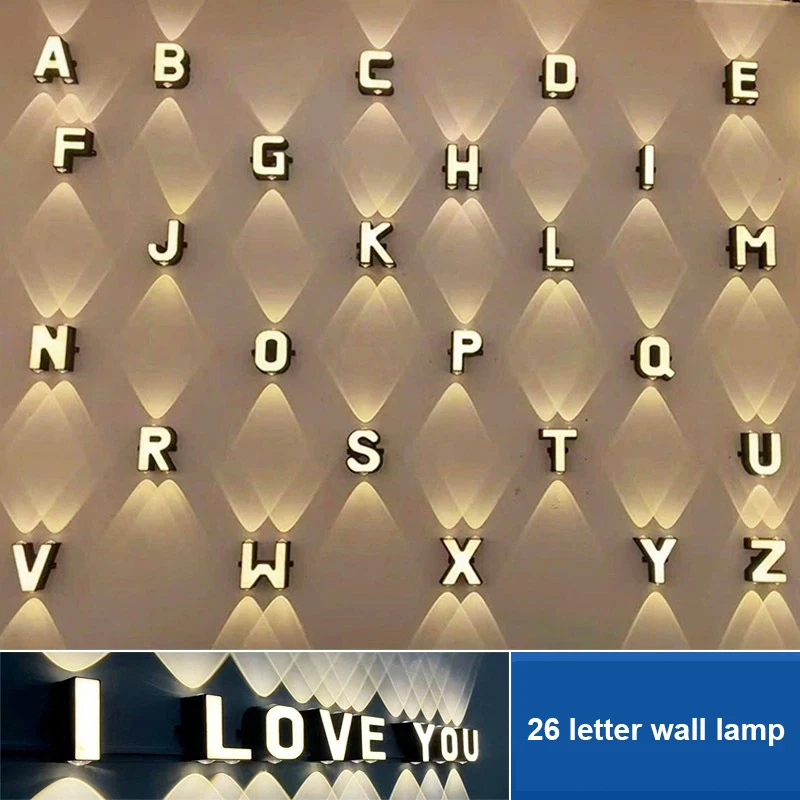 

26 letters Model Wall Lamp Outdoor IP65 Waterproof Wall Light Indoor Lighting Home Decor Advertising Words For Shop Restaurant