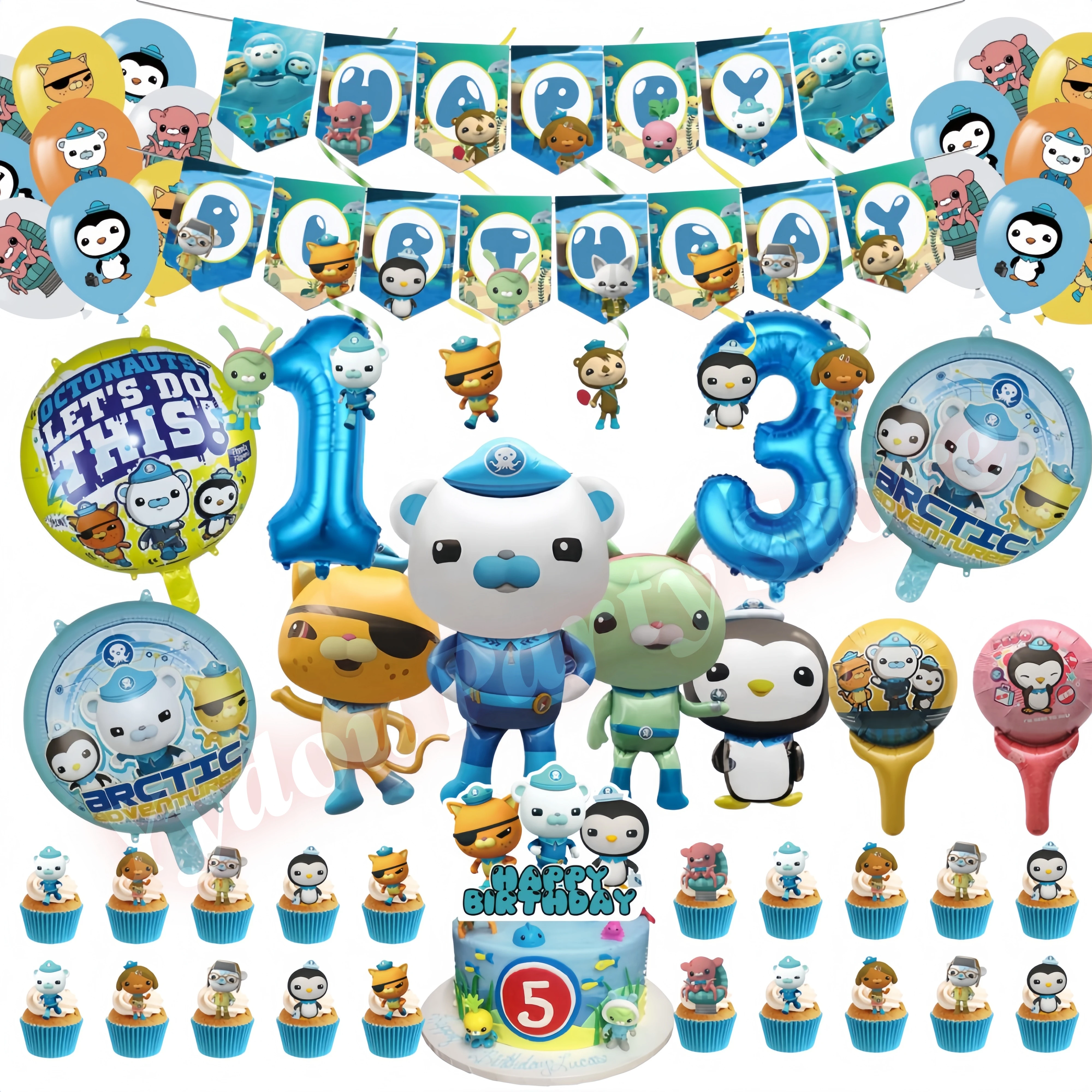 O&Octonauts Geburtstagsparty-Dekorationen, Aluminiumfolienballon, Kapitän-Piraten-Banner, Tortenaufsatz, Hintergrund für Partygeschenke und Zubehör