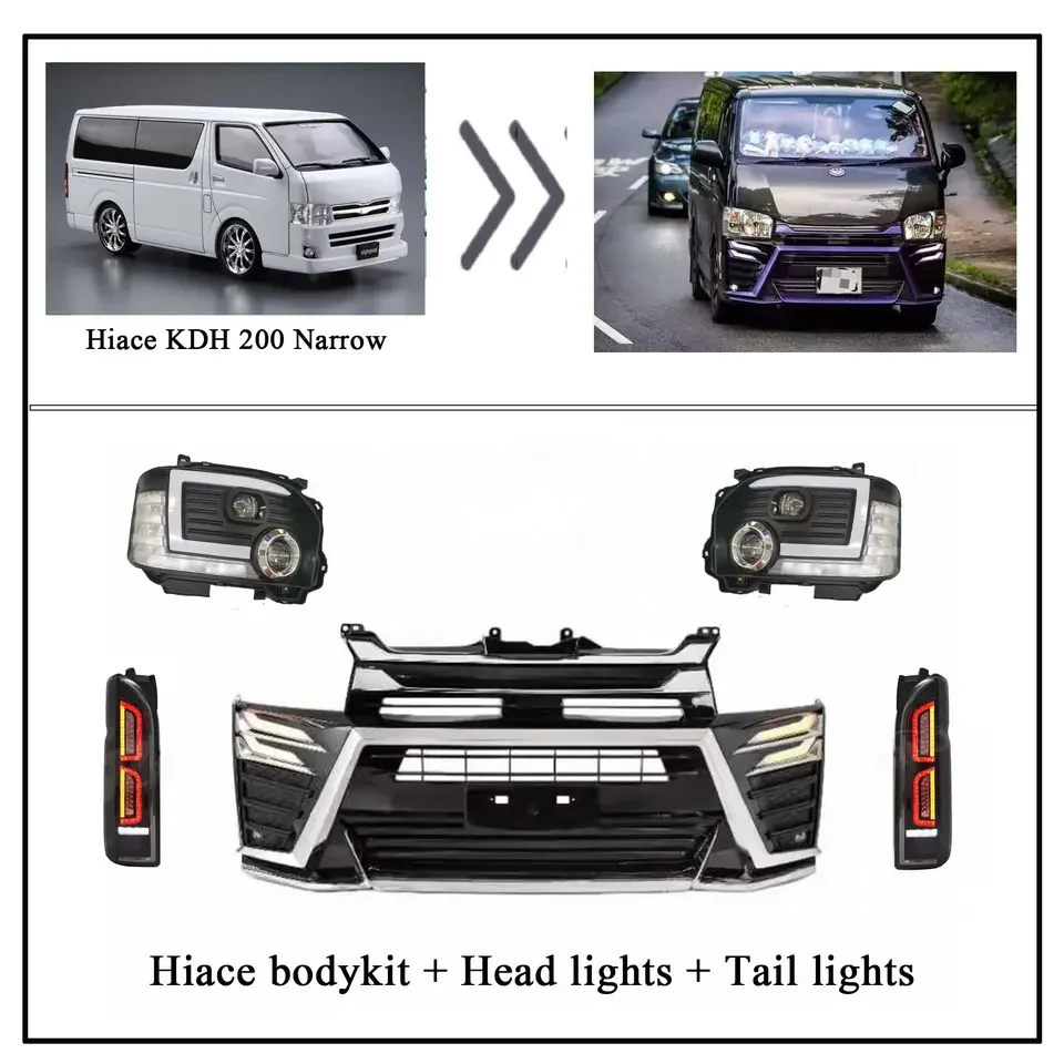 Hot Sale Front Face for Hiace KDH200 2005-2018 with LED Headlight Front Bumper for Hiace Body Kits