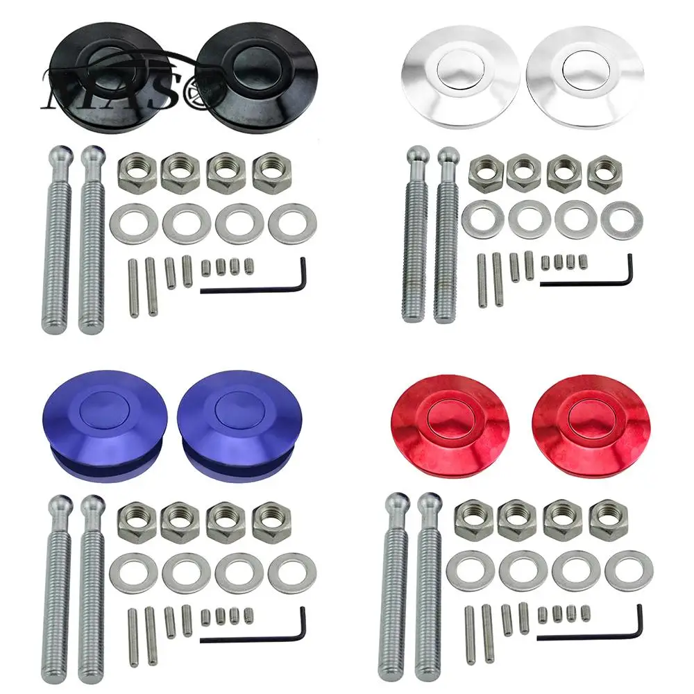 

Aluminum Alloy Car Hood Pins Lock Clip Kit Blue Silver Quick Latch Hood Pin Kit Broad Usage Red Black