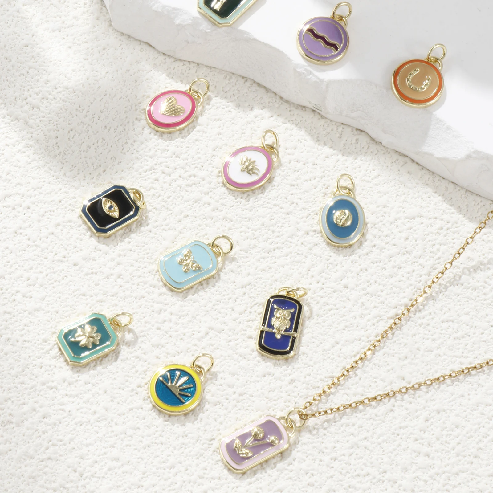 النحاس هندسية المينا سحر لصنع المجوهرات 18K الذهب الحقيقي مطلي متعدد الألوان البيضاوي جولة القلب قلادة قلادة Findings بها بنفسك النتائج