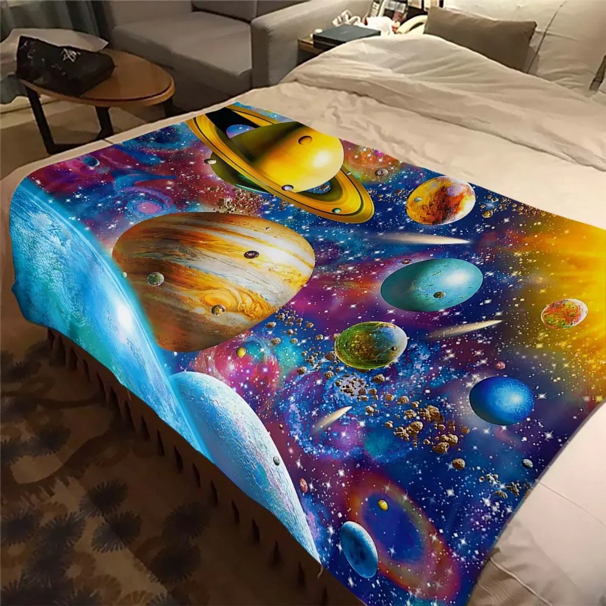 

Galaxy Solar System Planet Soft Flannel Plush Blanket Sofa Blanket Picnic Blanket Autumn and Winter Children's Warm Blanket Gift